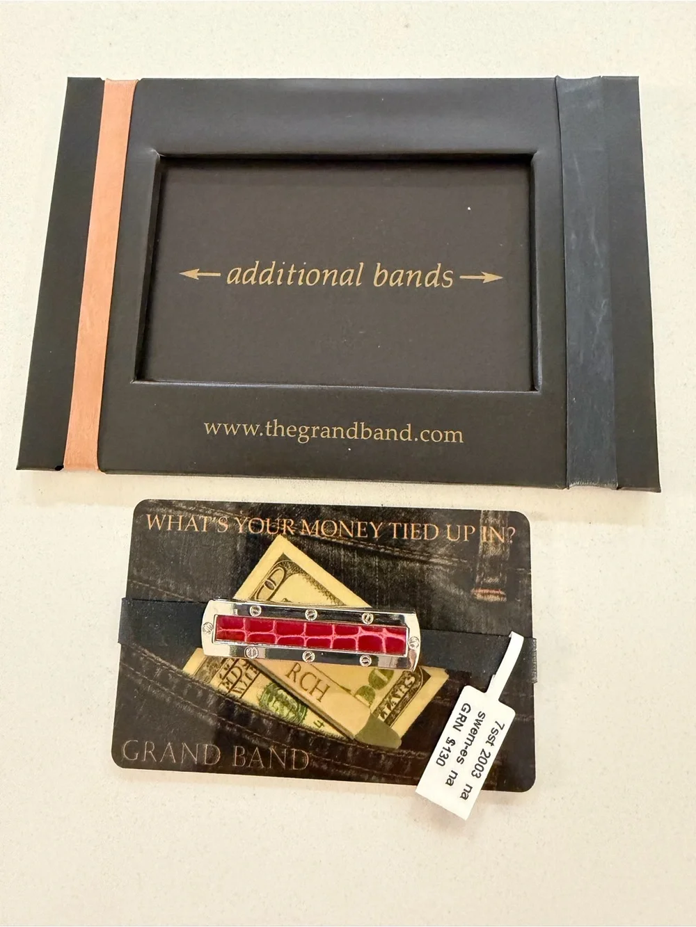 GRAND BAND Sterling Silver & Red Crocodile center Money Clip